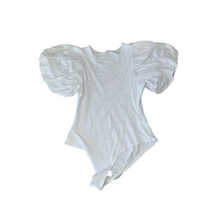 Entro‎ White Bodysuit Puff Sleeve Top Casual Trendy Blouse Small Stretch